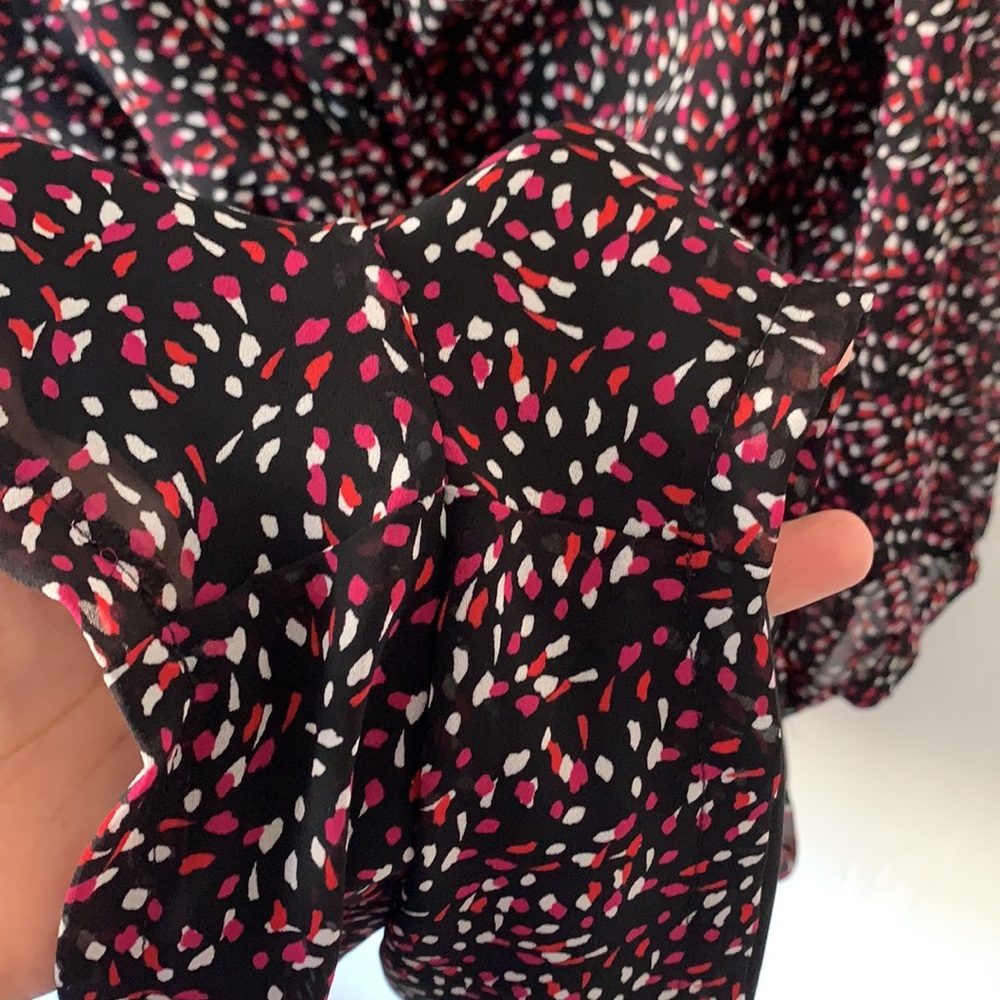 Express Print Long Sleeve Chiffon Wrap Front Romper L - Picture 7 of 8